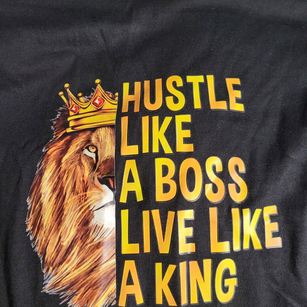Black T-Shirt with Lion and Motivational Text
